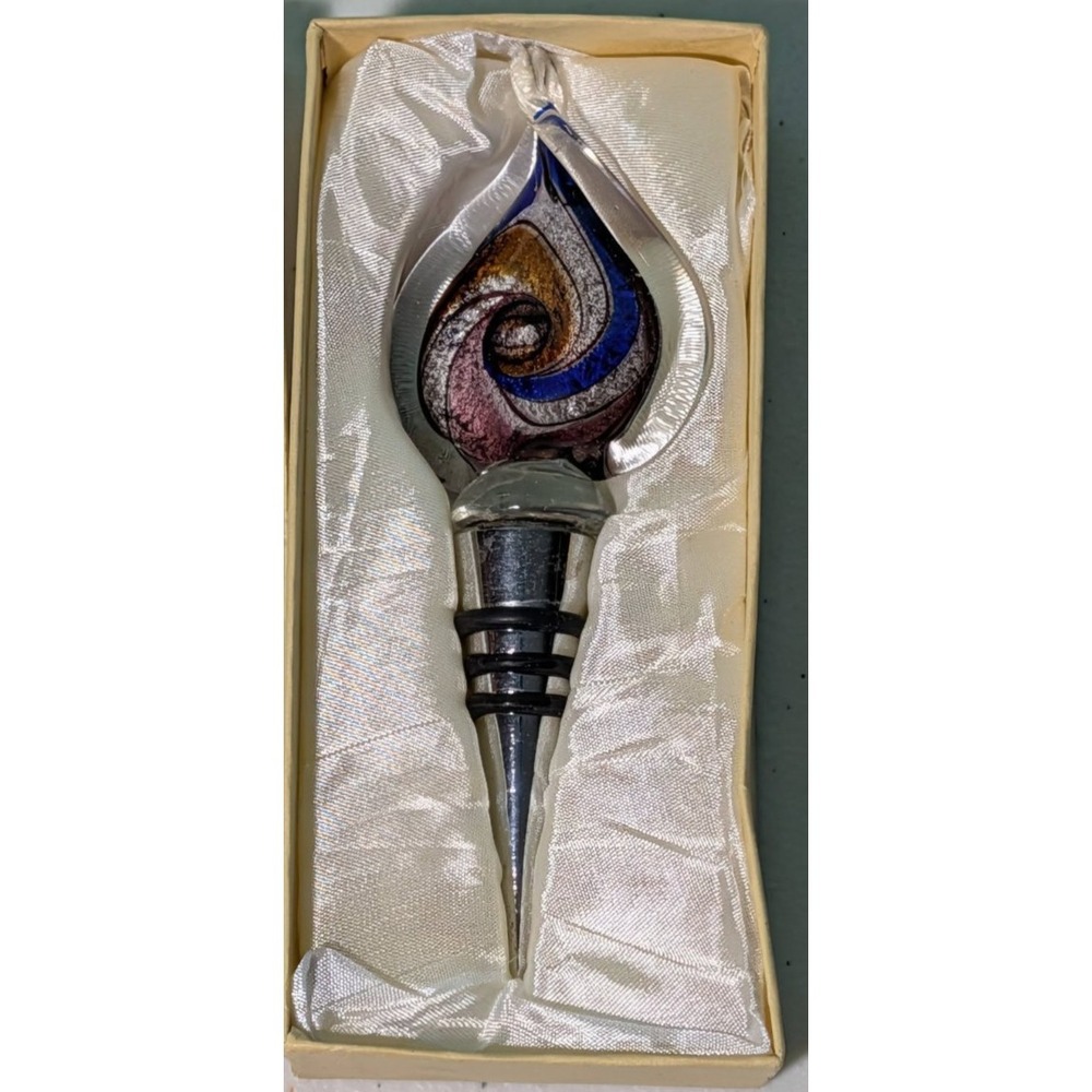 Murano Style Art Glass Wine Bottle Stopper Vintage
